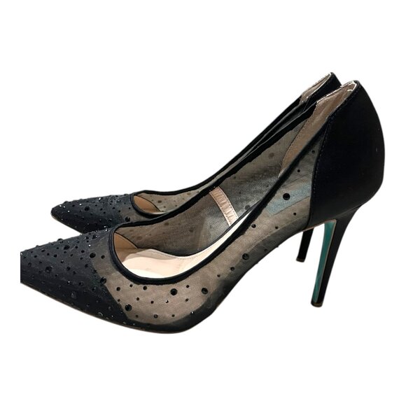 Betsey Johnson Black Rhinestone Mesh Pointy Toe Pumps - Picture 5 of 13